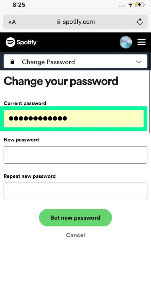 enter your current password