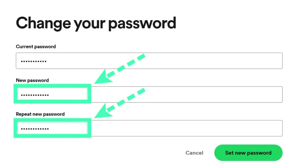 enter your current and new password